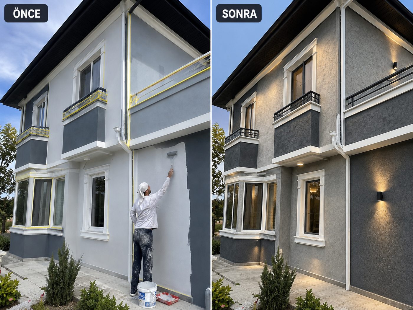 Sarnıç dış cephe boya öncesi ve sonrası